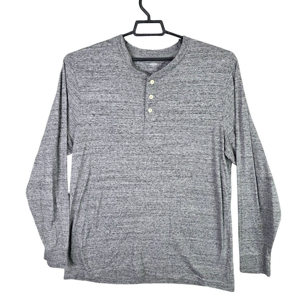 Mens Old Navy Tall Gray Long Sleeve Henley Shirt Cotton Polyester Blend XXL
